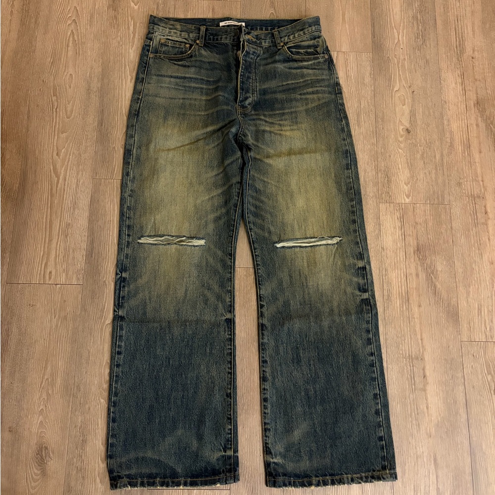 Distressed Designer Loose Fit Blue Jeans for Men
